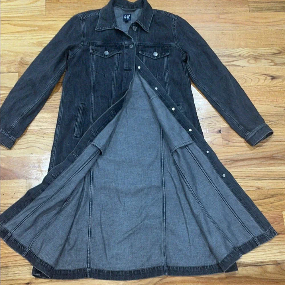 GAP Long Sleeve Denim Dress Icon Denim Duster Jacket Grey  Black M